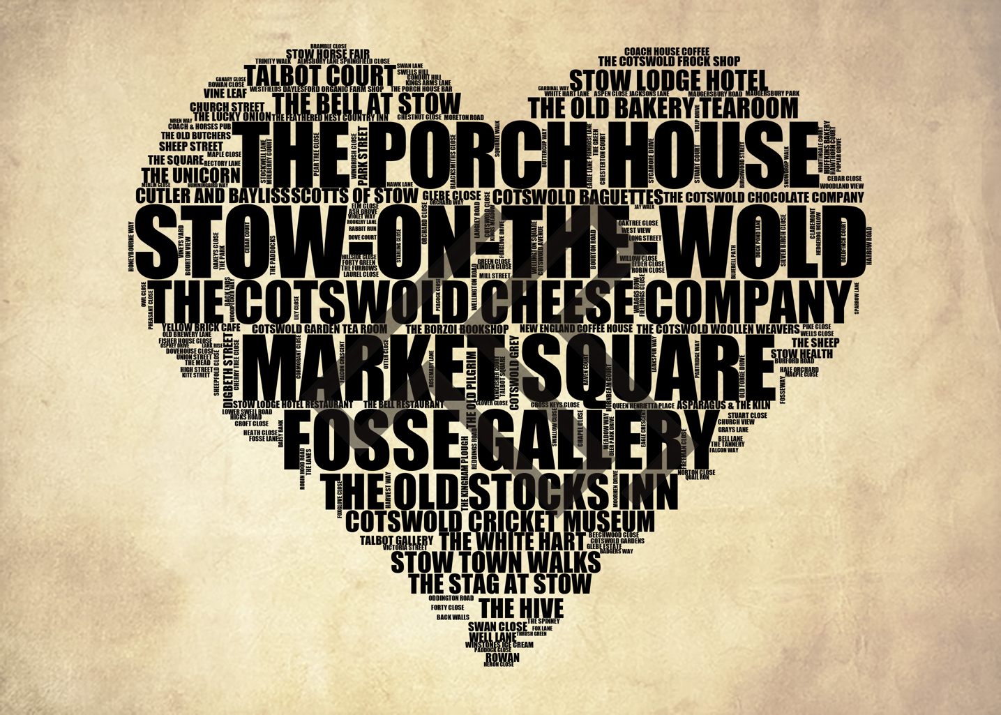 Stow-on-the-Wold - Premium Typographic Word Cloud Prints, Posters & Gifts