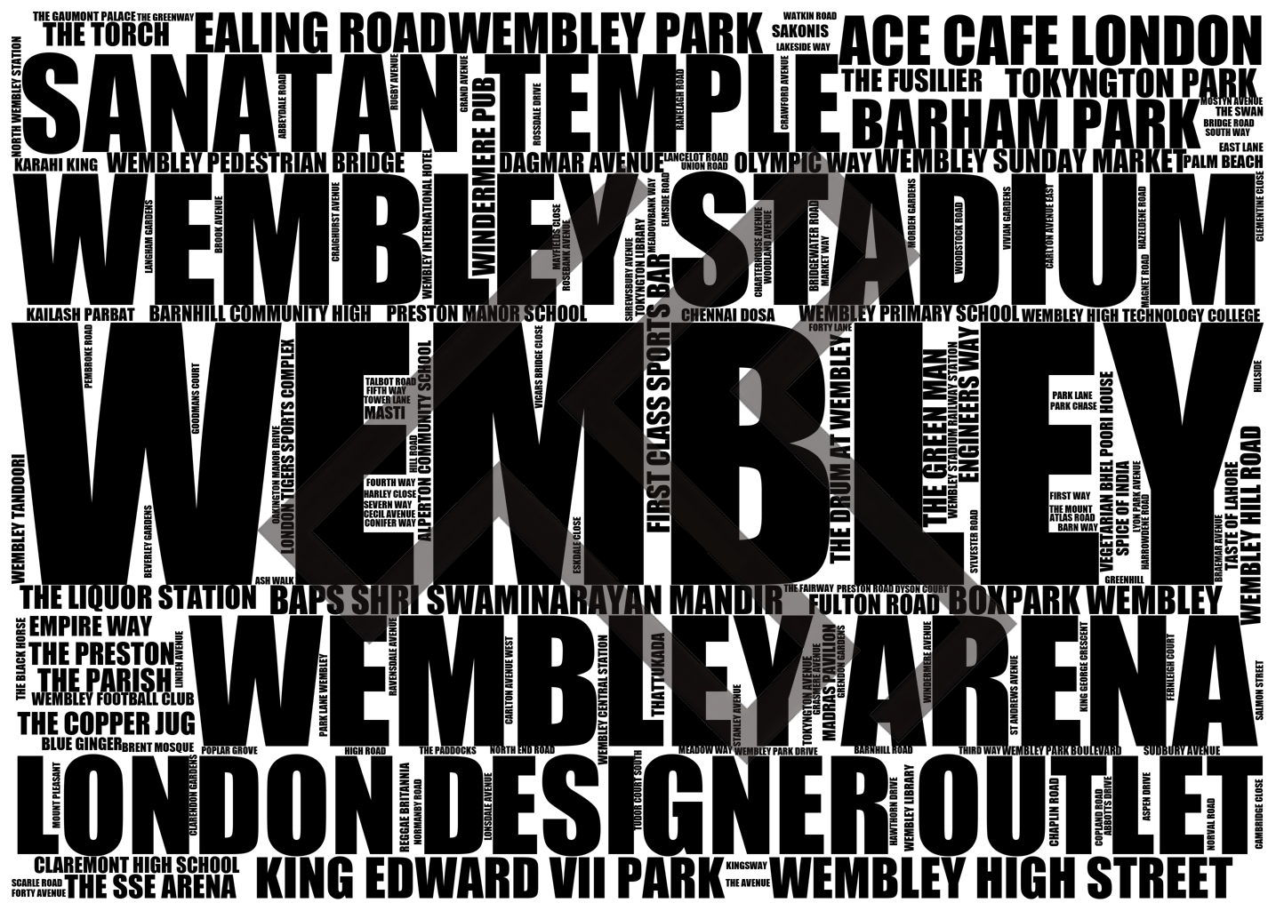 Wembley - Premium Typographic Word Cloud Prints, Posters & Gifts