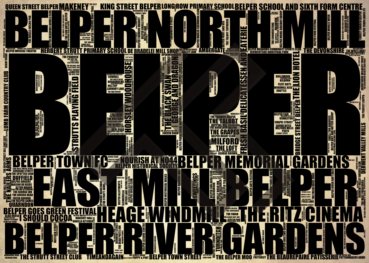 Belper - Premium Typographic Word Cloud Prints, Posters & Gifts