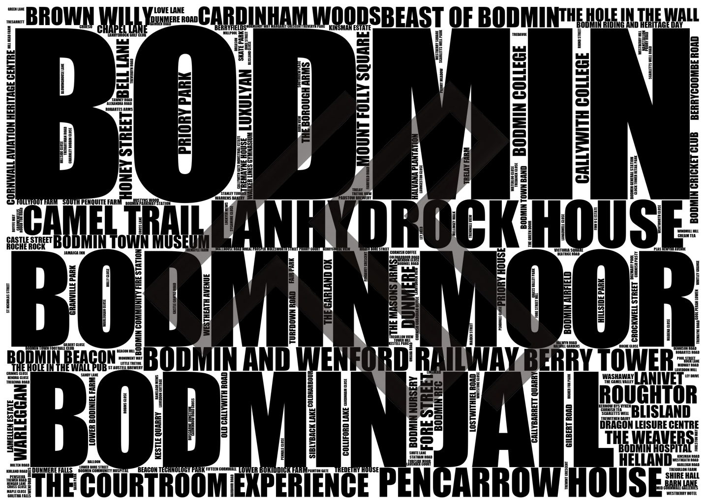 Bodmin - Premium Typographic Word Cloud Prints, Posters & Gifts