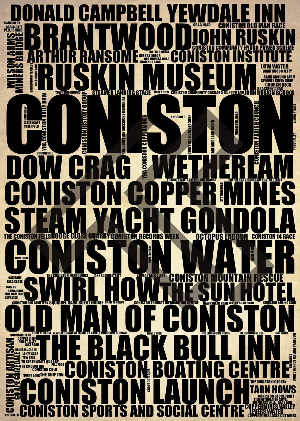 Coniston - Premium Typographic Word Cloud Prints, Posters & Gifts