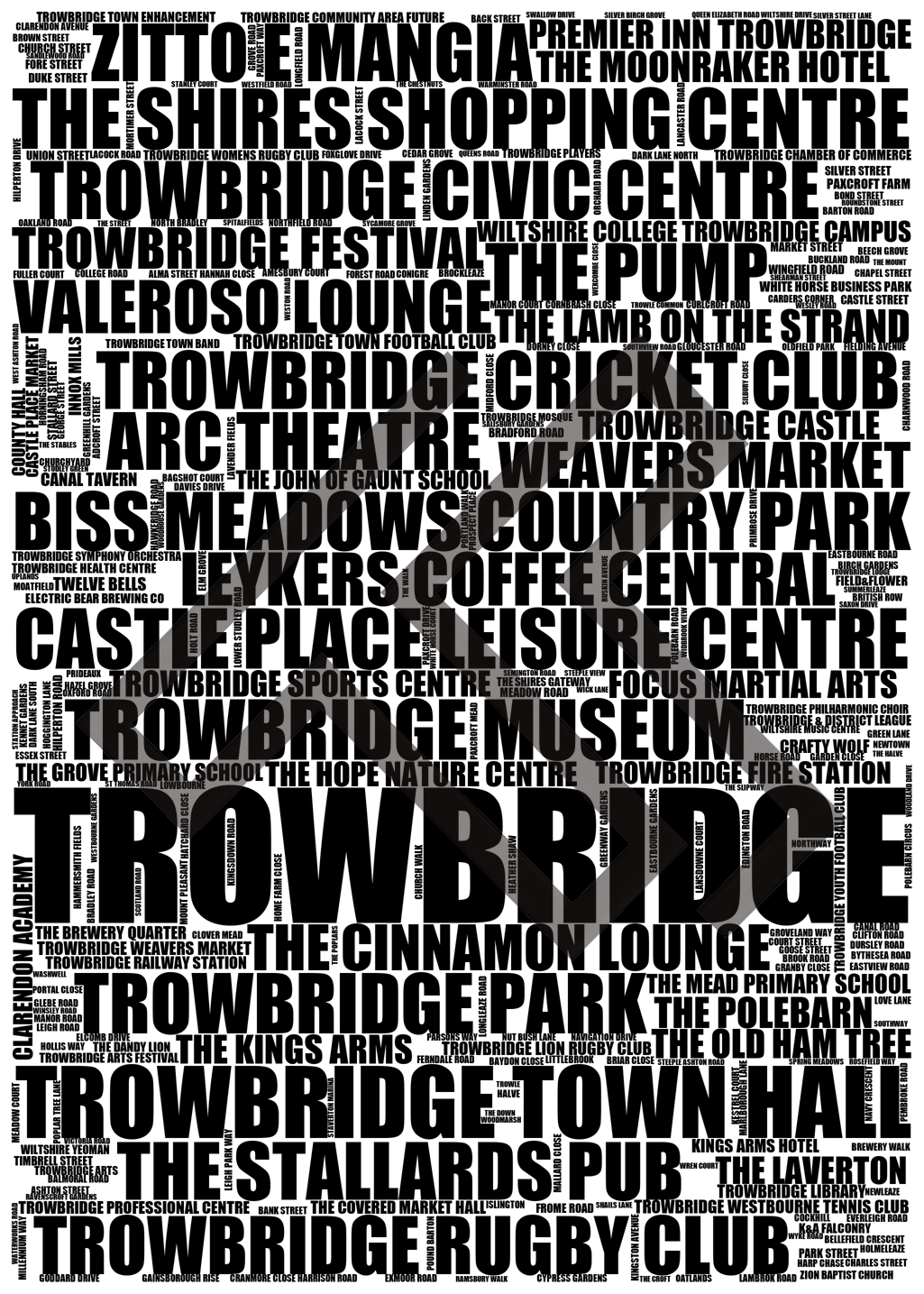 Trowbridge - Premium Typographic Word Cloud Prints, Posters & Gifts