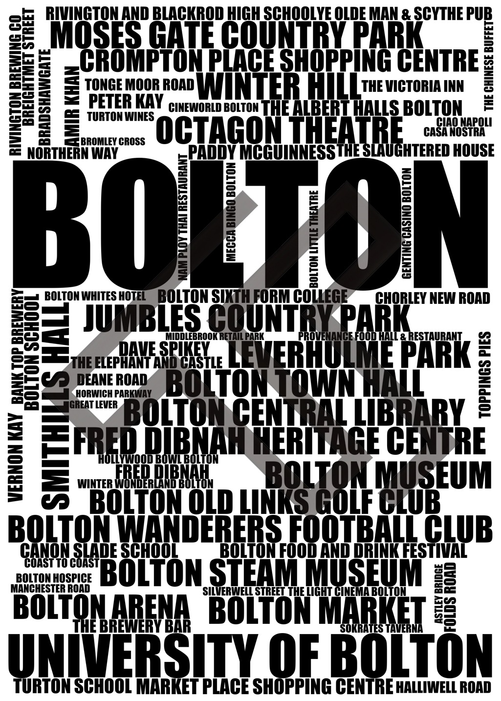 Bolton - Premium Typographic Word Cloud Prints, Posters & Gifts