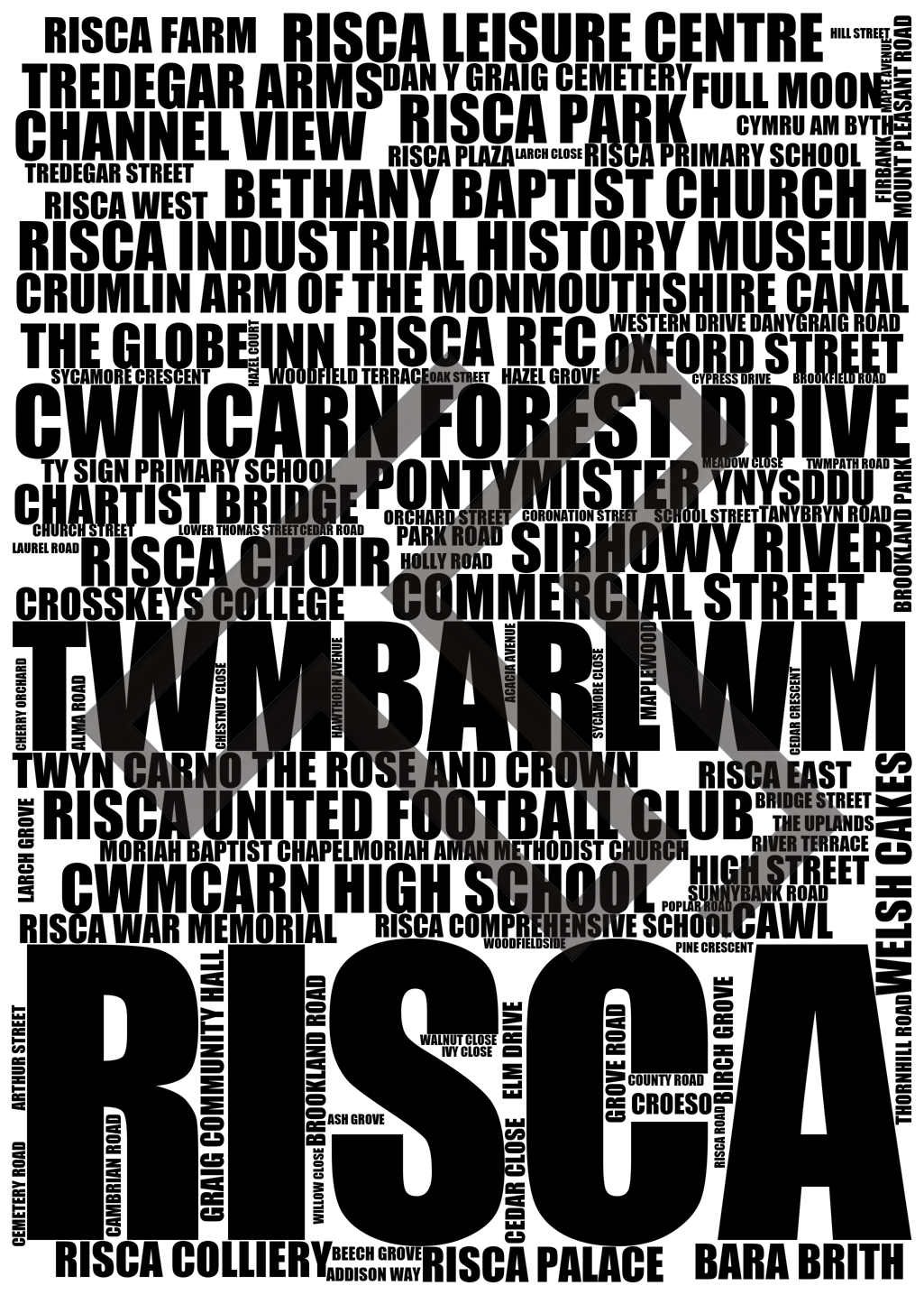 Risca - Premium Typographic Word Cloud Prints, Posters & Gifts