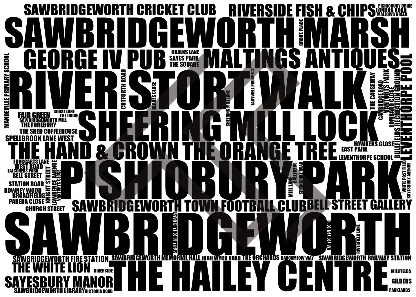Sawbridgeworth - Premium Typographic Word Cloud Prints, Posters & Gifts