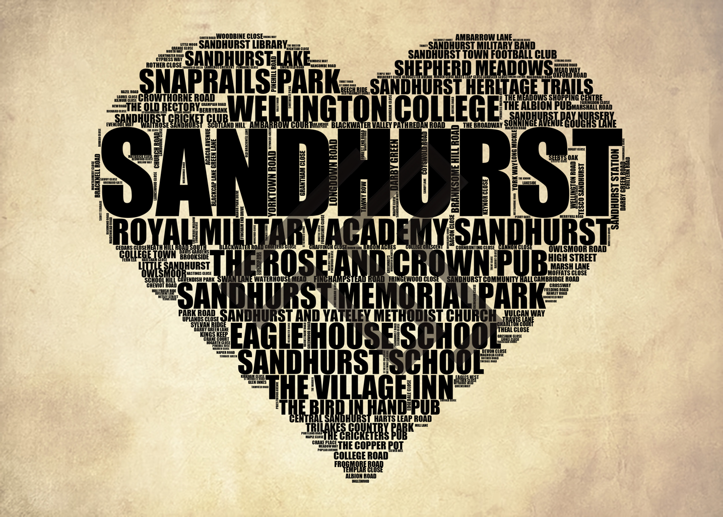 Sandhurst - Premium Typographic Word Cloud Prints, Posters & Gifts
