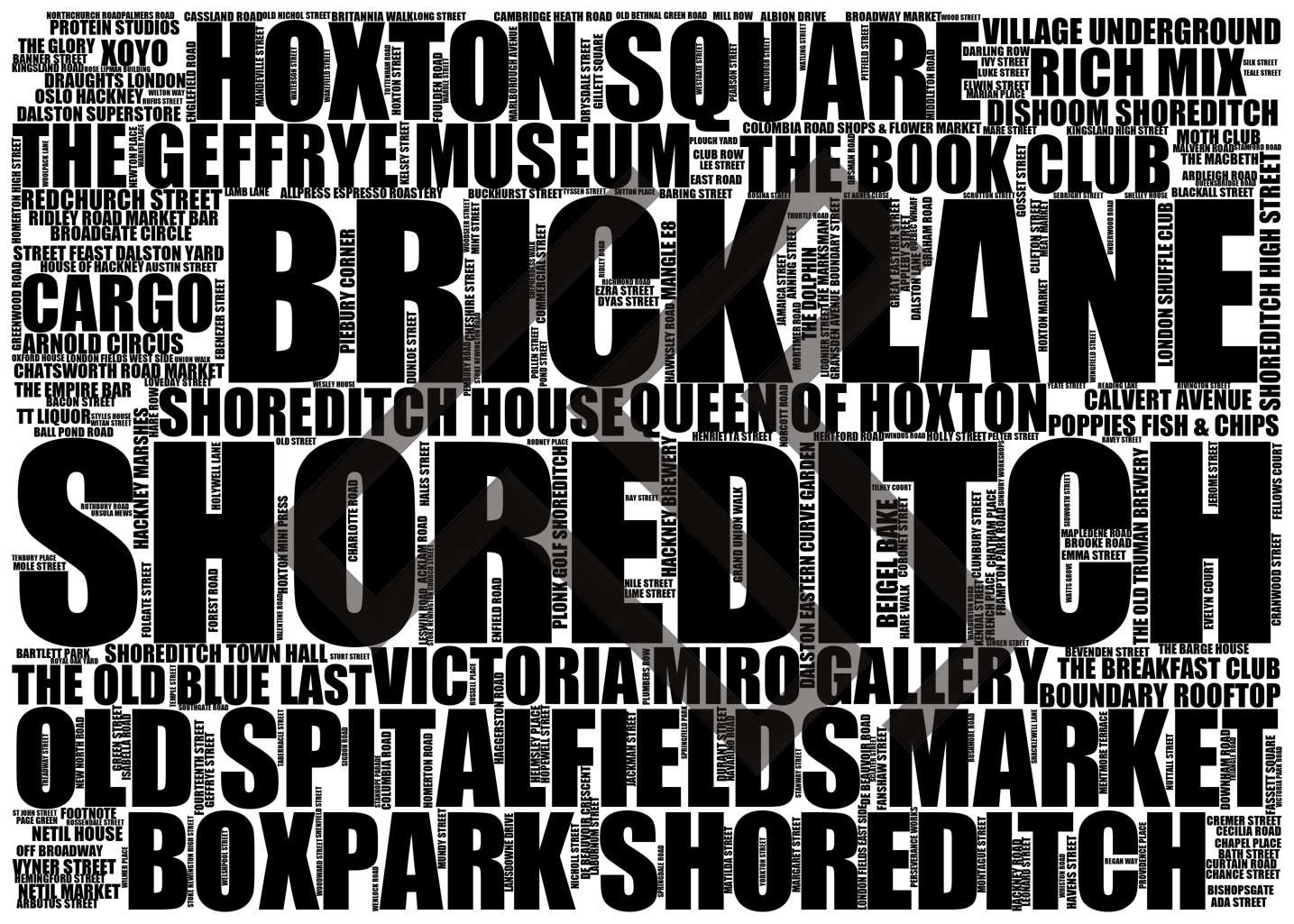 Shoreditch - Premium Typographic Word Cloud Prints, Posters & Gifts