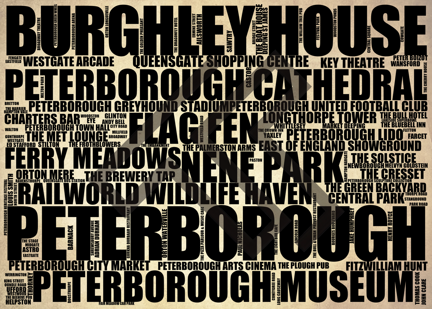 Peterborough - Premium Typographic Word Cloud Prints, Posters & Gifts