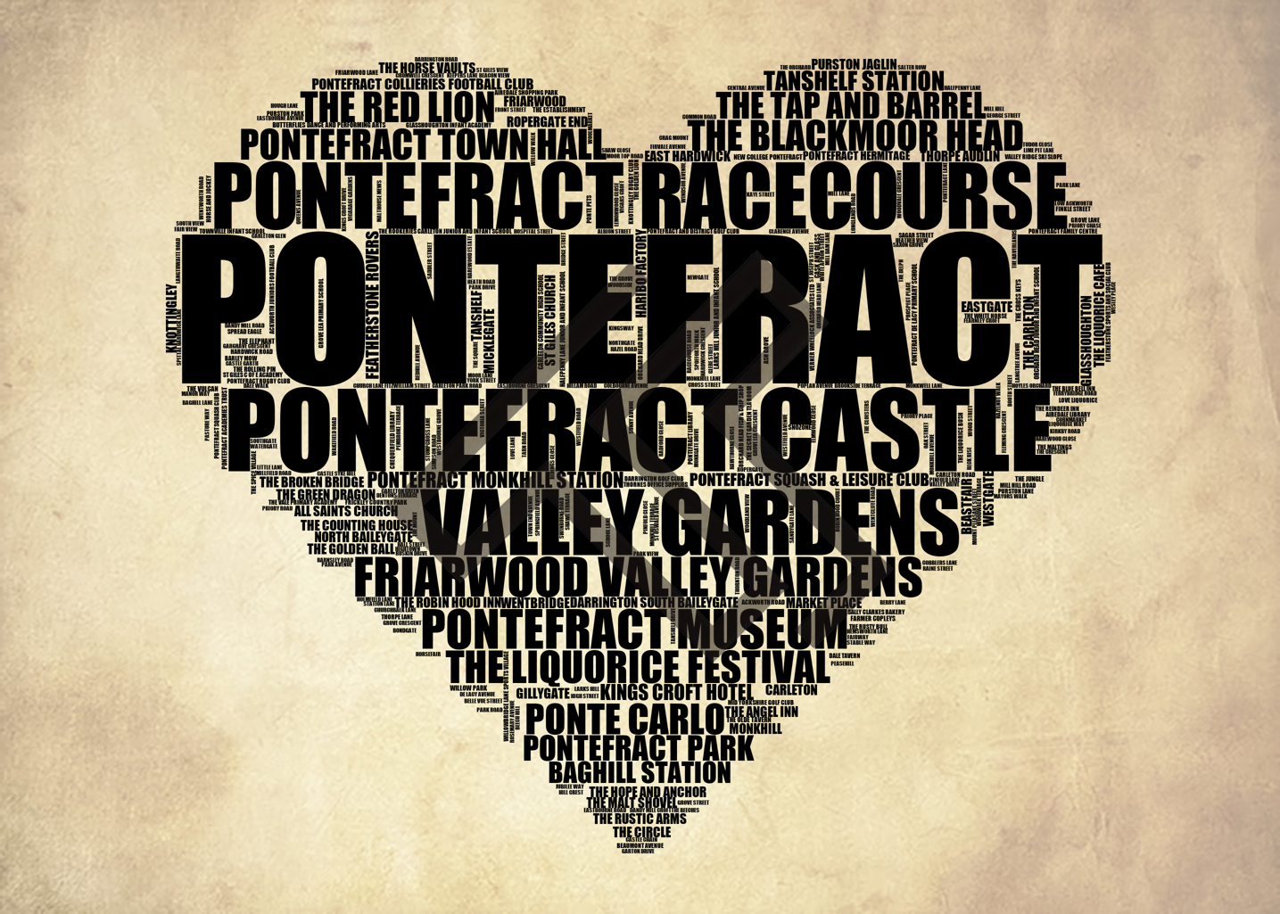 Pontefract - Premium Typographic Word Cloud Prints, Posters & Gifts