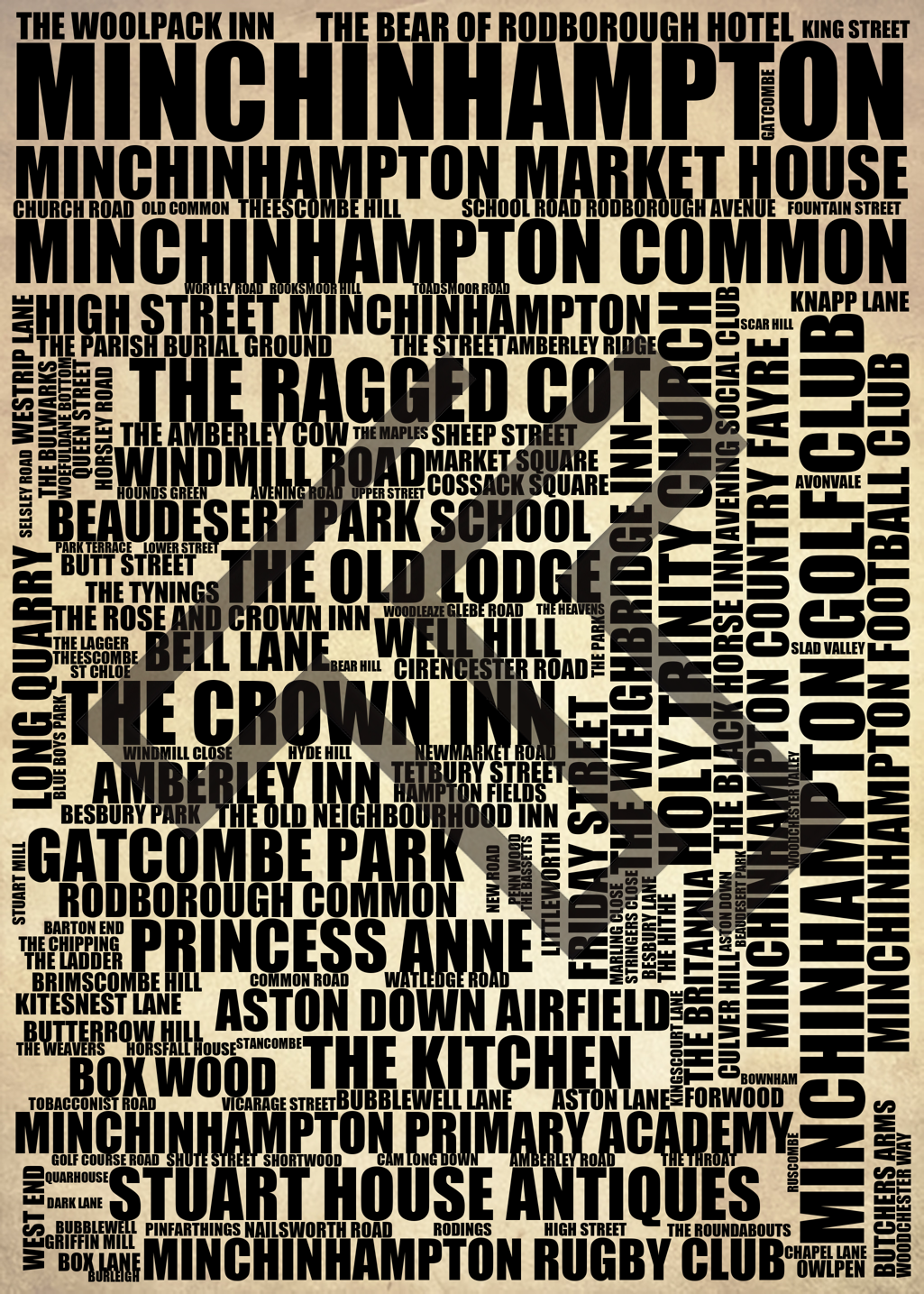 Minchinhampton - Premium Typographic Word Cloud Prints, Posters & Gifts