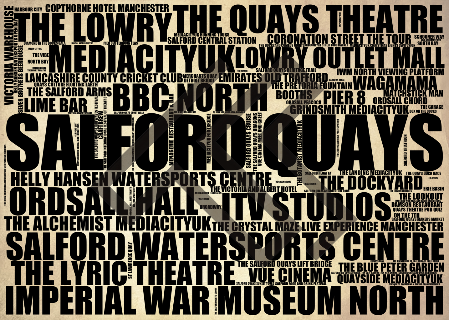 Salford Quays - Premium Typographic Word Cloud Prints, Posters & Gifts