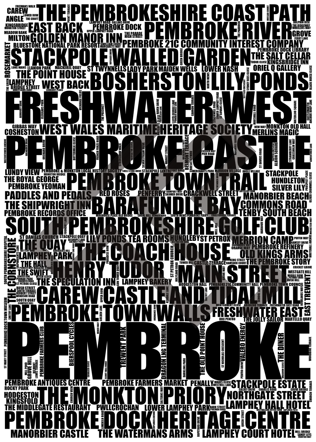 Pembroke - Premium Typographic Word Cloud Prints, Posters & Gifts