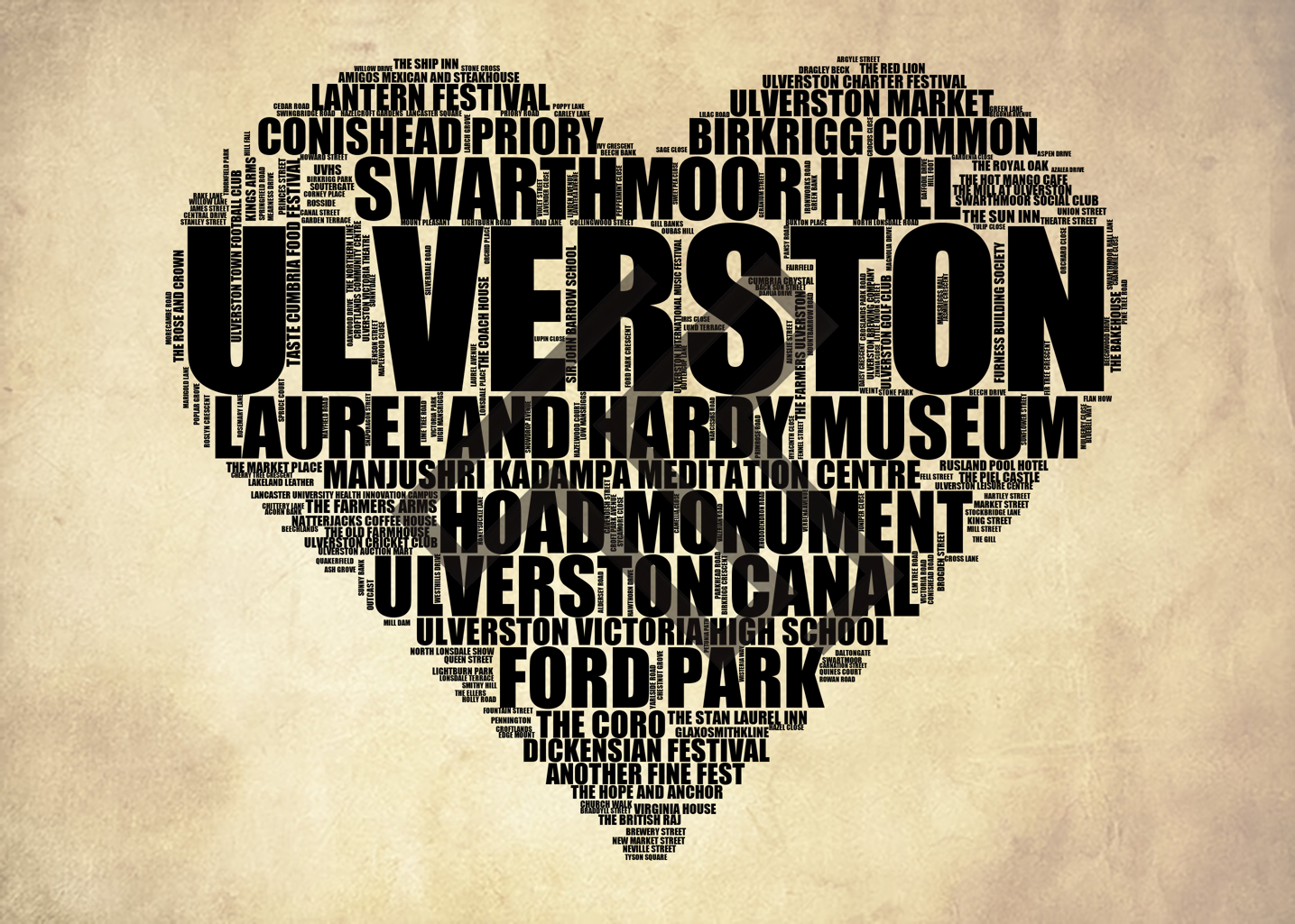 Ulverston - Premium Typographic Word Cloud Prints, Posters & Gifts