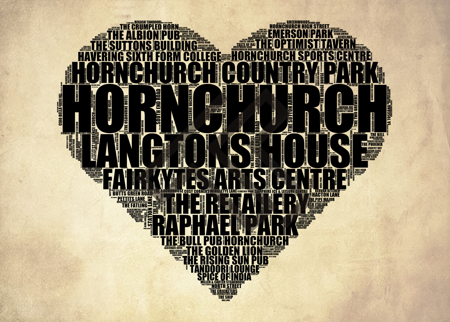 Hornchurch - Premium Typographic Word Cloud Prints, Posters & Gifts