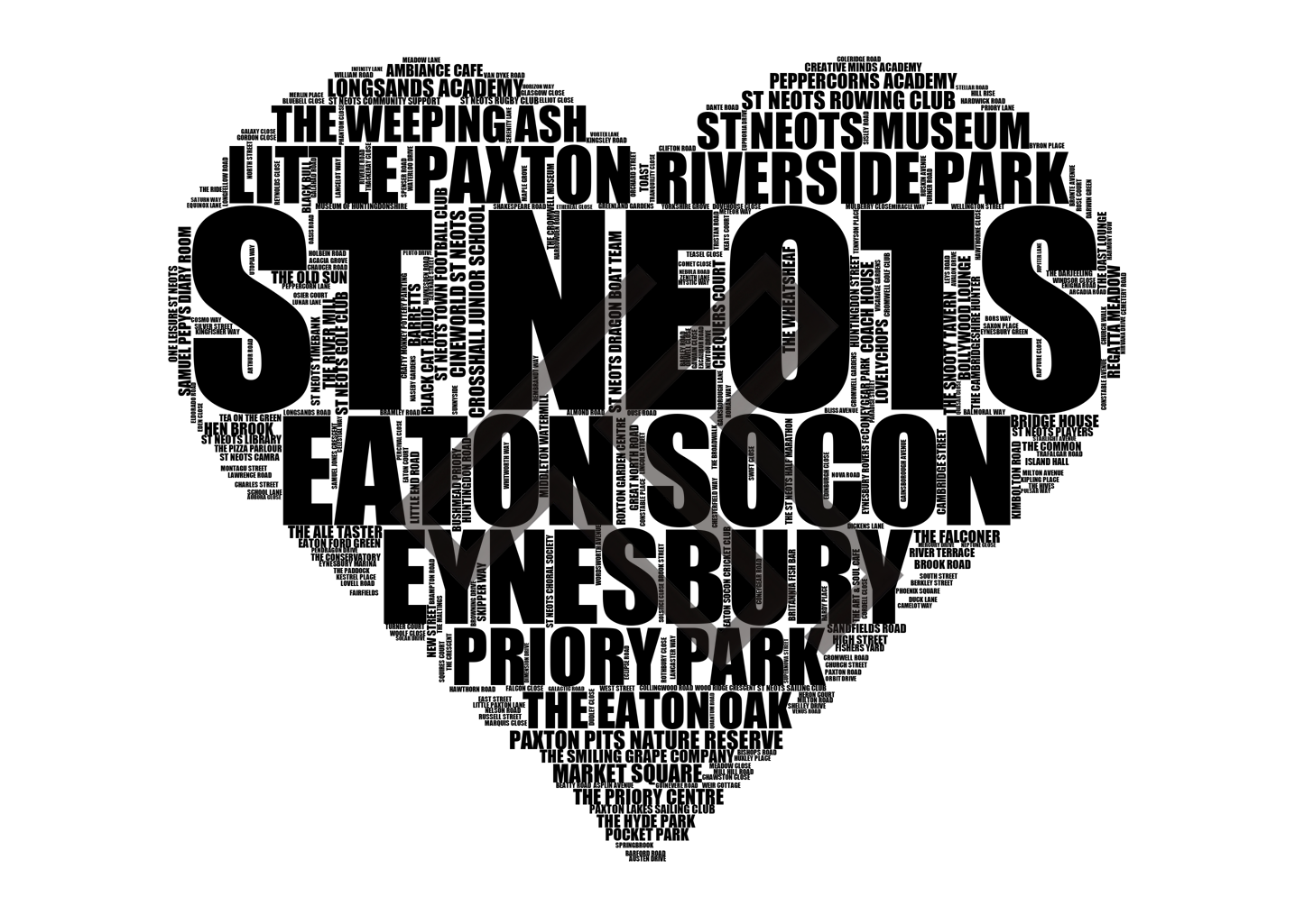 St Neots - Premium Typographic Word Cloud Prints, Posters & Gifts