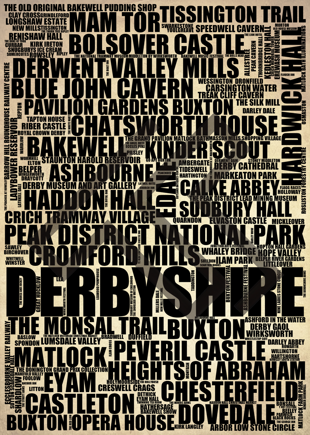 Derbyshire - Premium Typographic Word Cloud Prints, Posters & Gifts