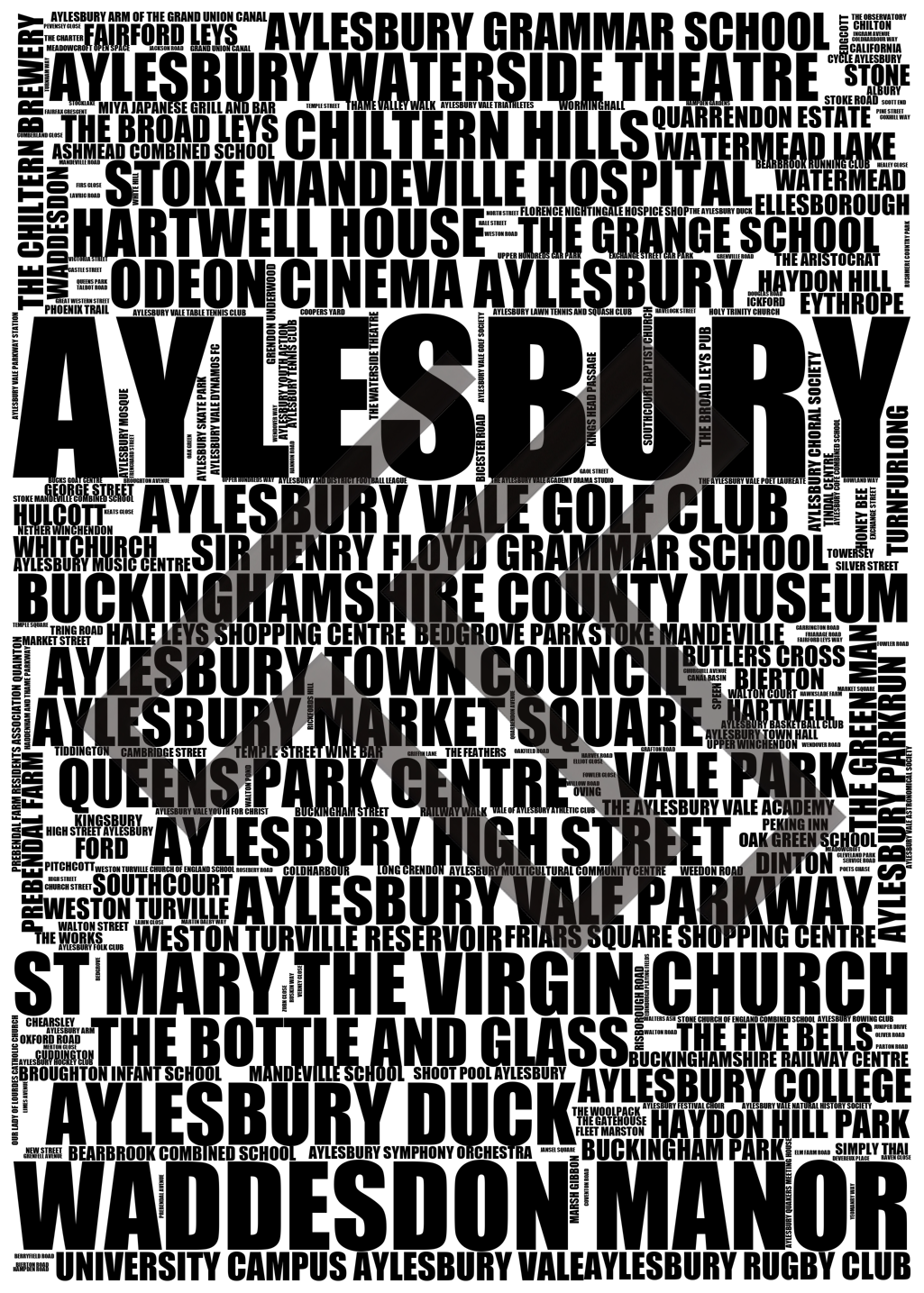 Aylesbury - Premium Typographic Word Cloud Prints, Posters & Gifts