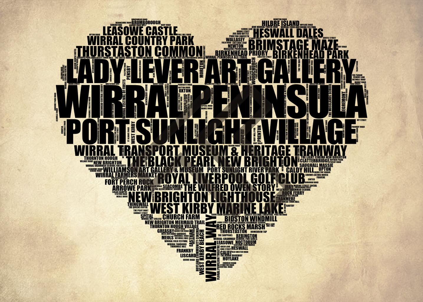 Wirral Peninsula - Premium Typographic Word Cloud Prints, Posters & Gifts