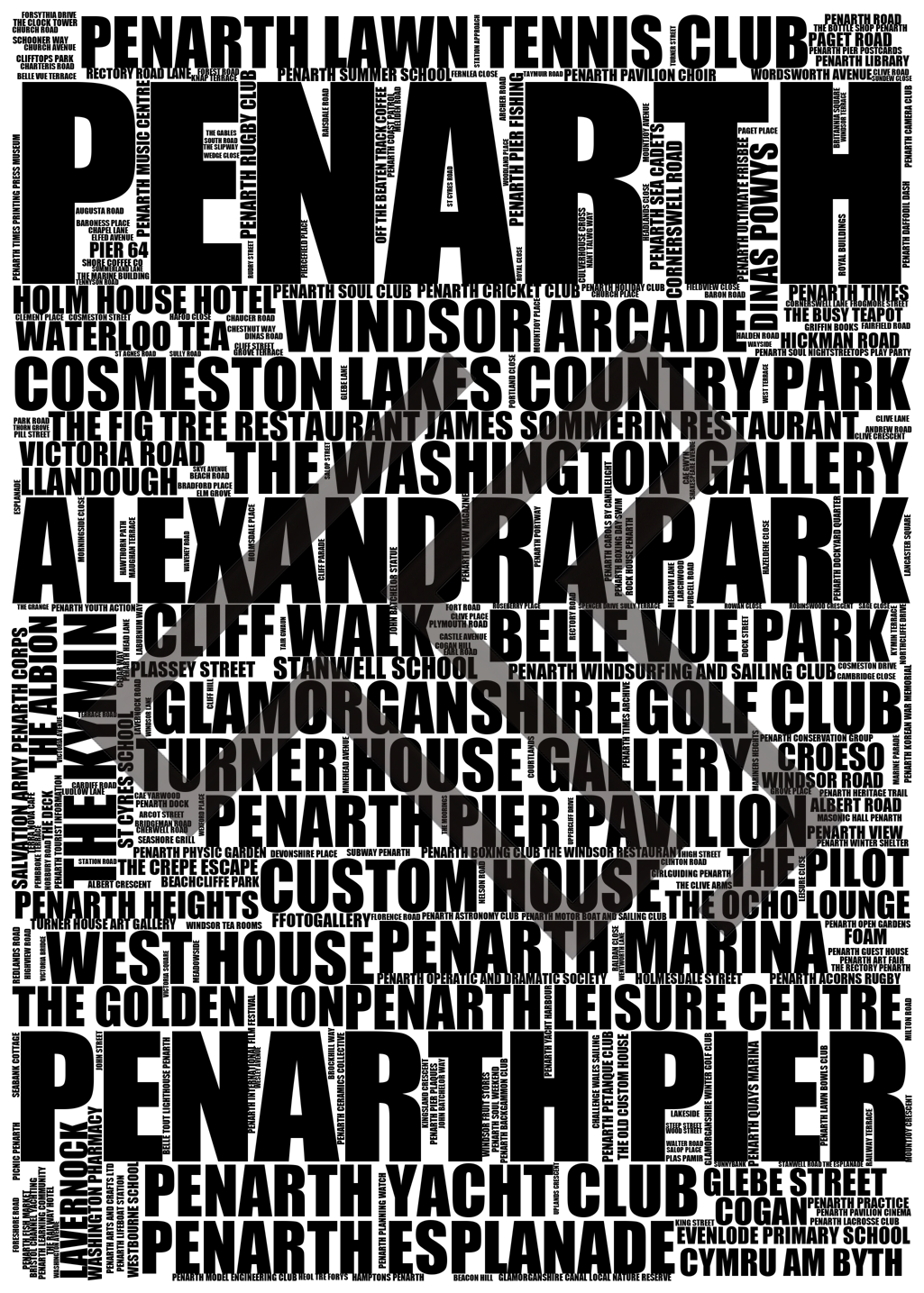 Penarth - Premium Typographic Word Cloud Prints, Posters & Gifts