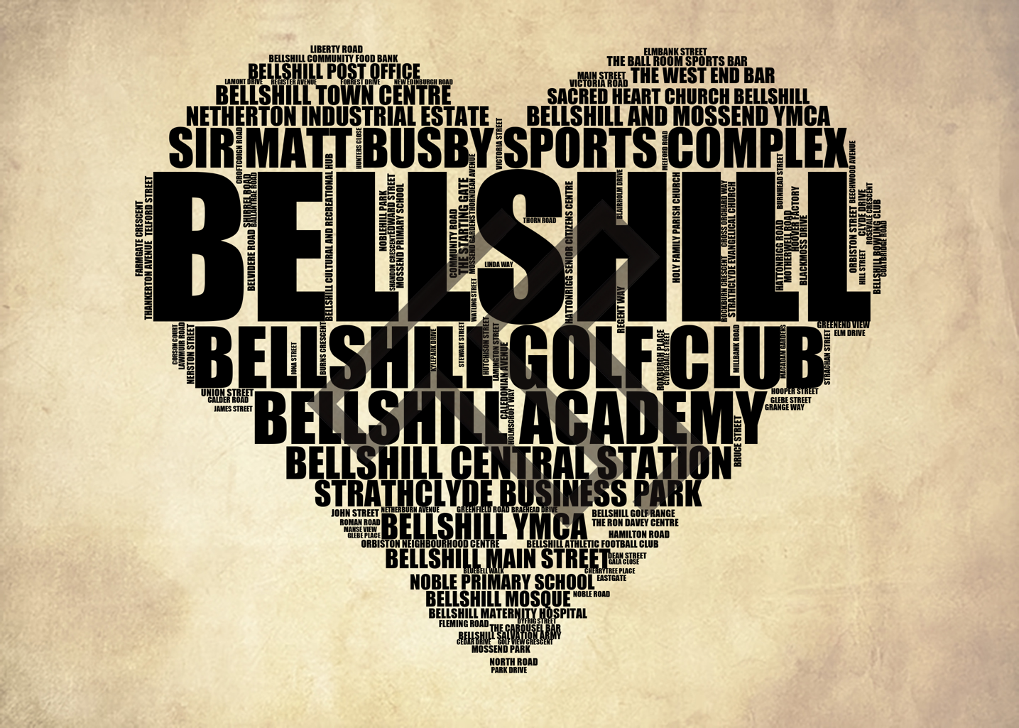 Bellshill - Premium Typographic Word Cloud Prints, Posters & Gifts