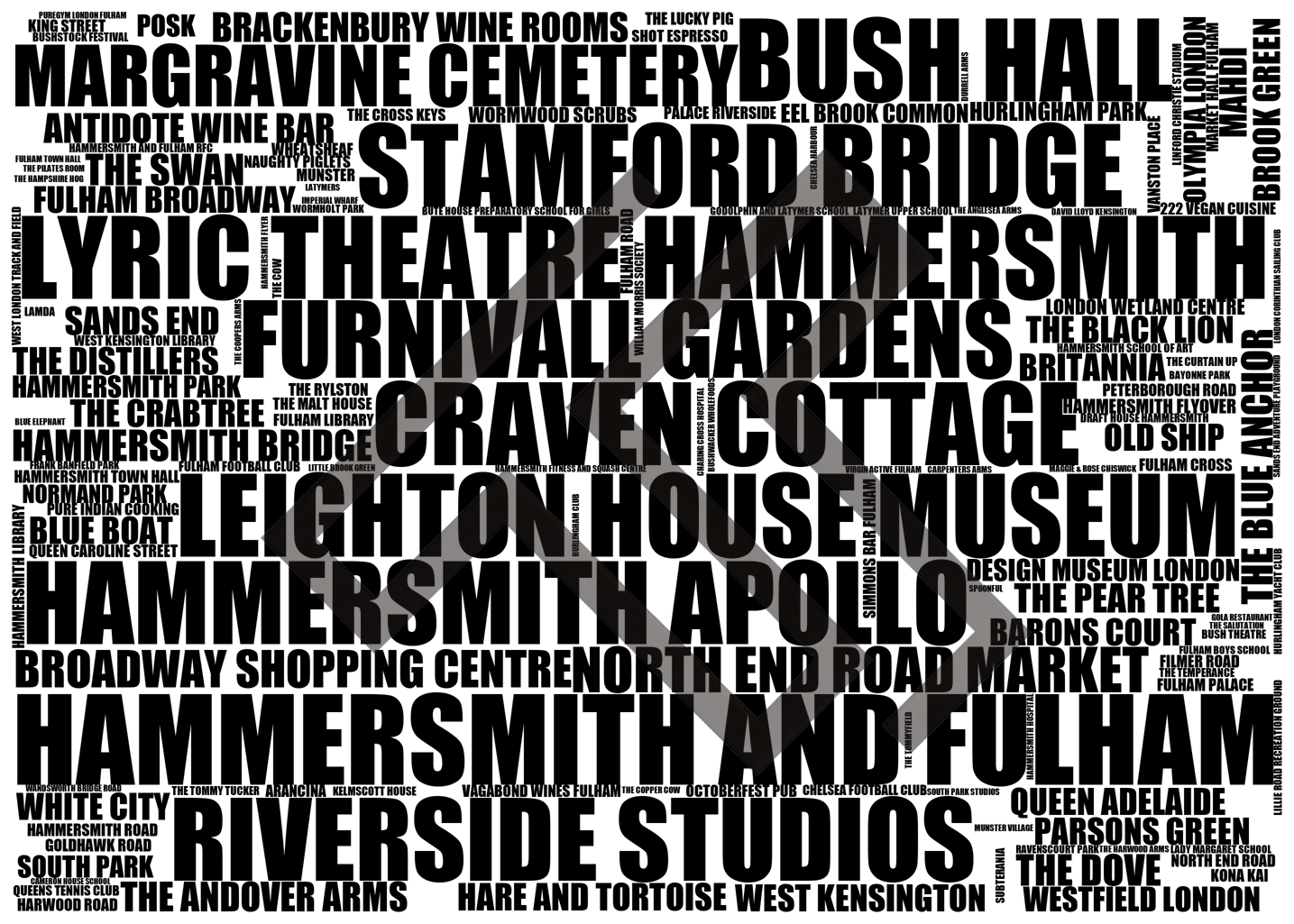 Hammersmith and Fulham - Premium Typographic Word Cloud Prints, Posters & Gifts