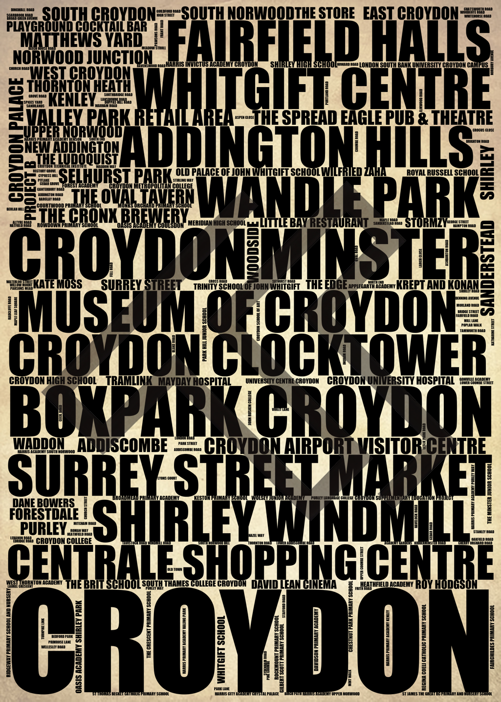 Croydon - Premium Typographic Word Cloud Prints, Posters & Gifts