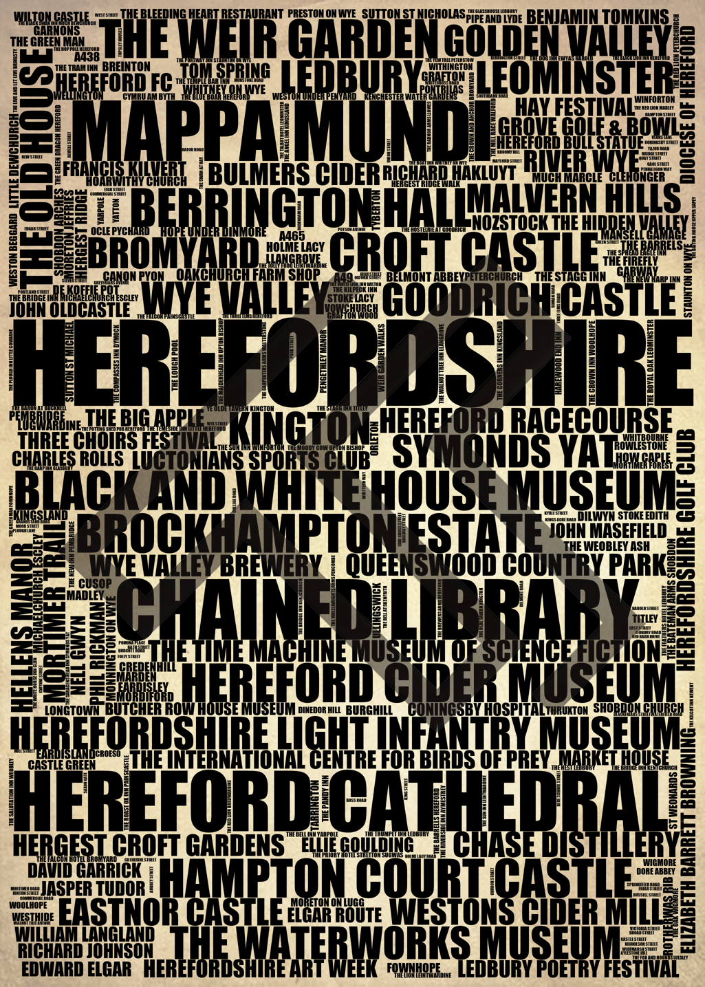 Herefordshire - Premium Typographic Word Cloud Prints, Posters & Gifts