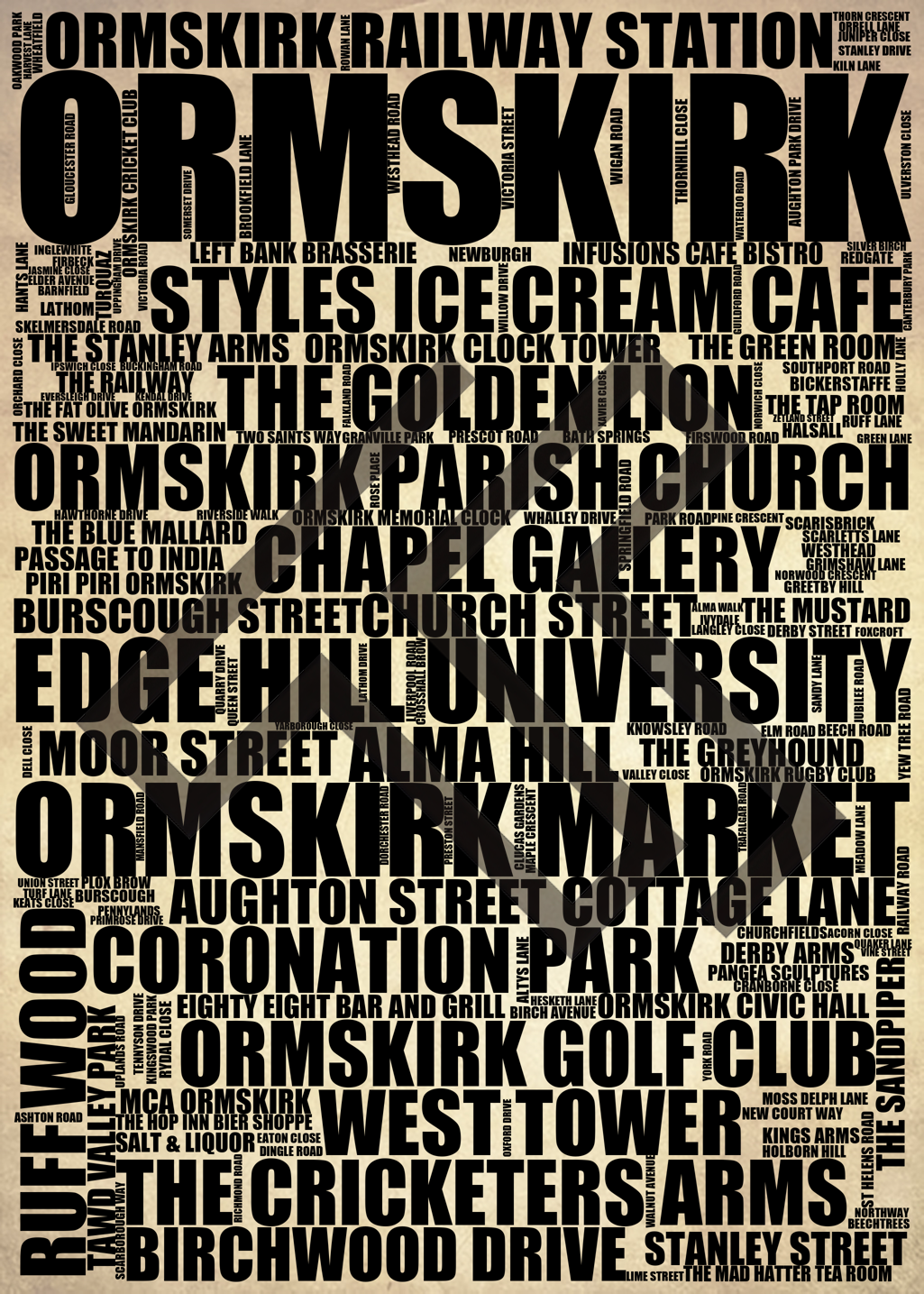 Ormskirk - Premium Typographic Word Cloud Prints, Posters & Gifts