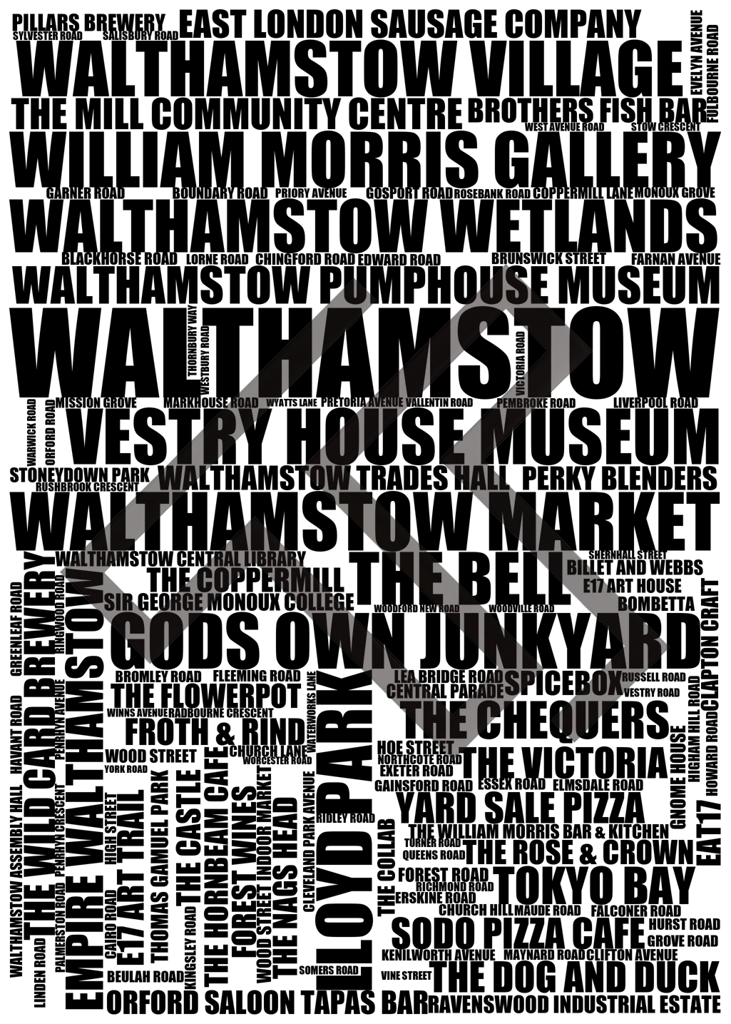 Walthamstow - Premium Typographic Word Cloud Prints, Posters & Gifts