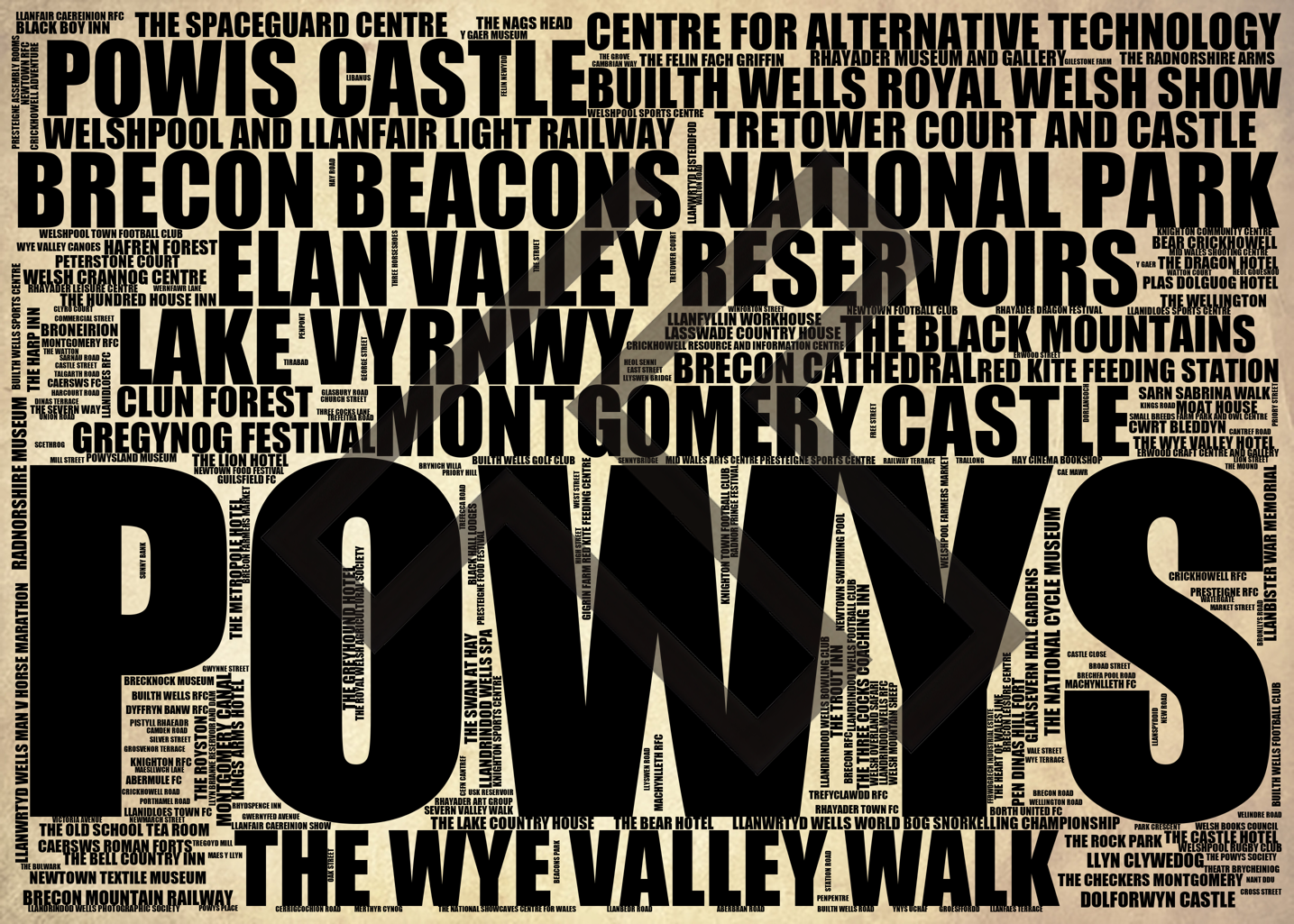 Powys - Premium Typographic Word Cloud Prints, Posters & Gifts