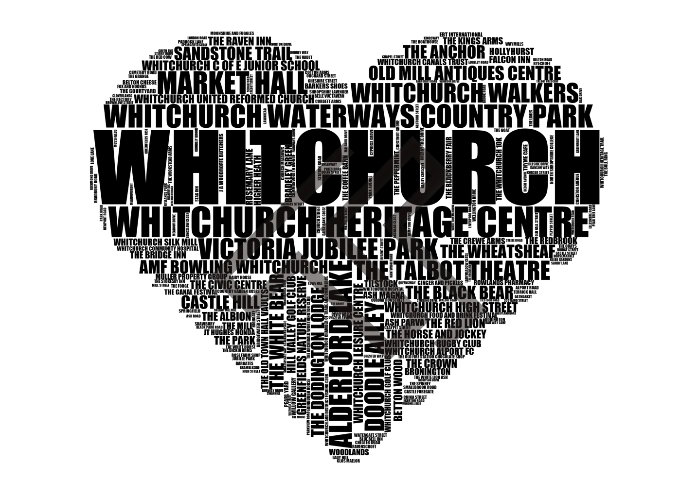Whitchurch - Premium Typographic Word Cloud Prints, Posters & Gifts