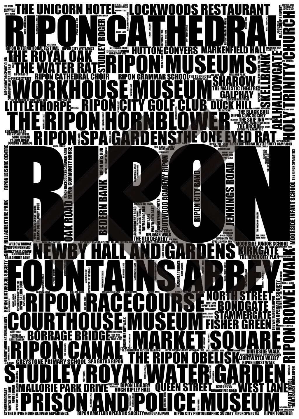 Ripon - Premium Typographic Word Cloud Prints, Posters & Gifts