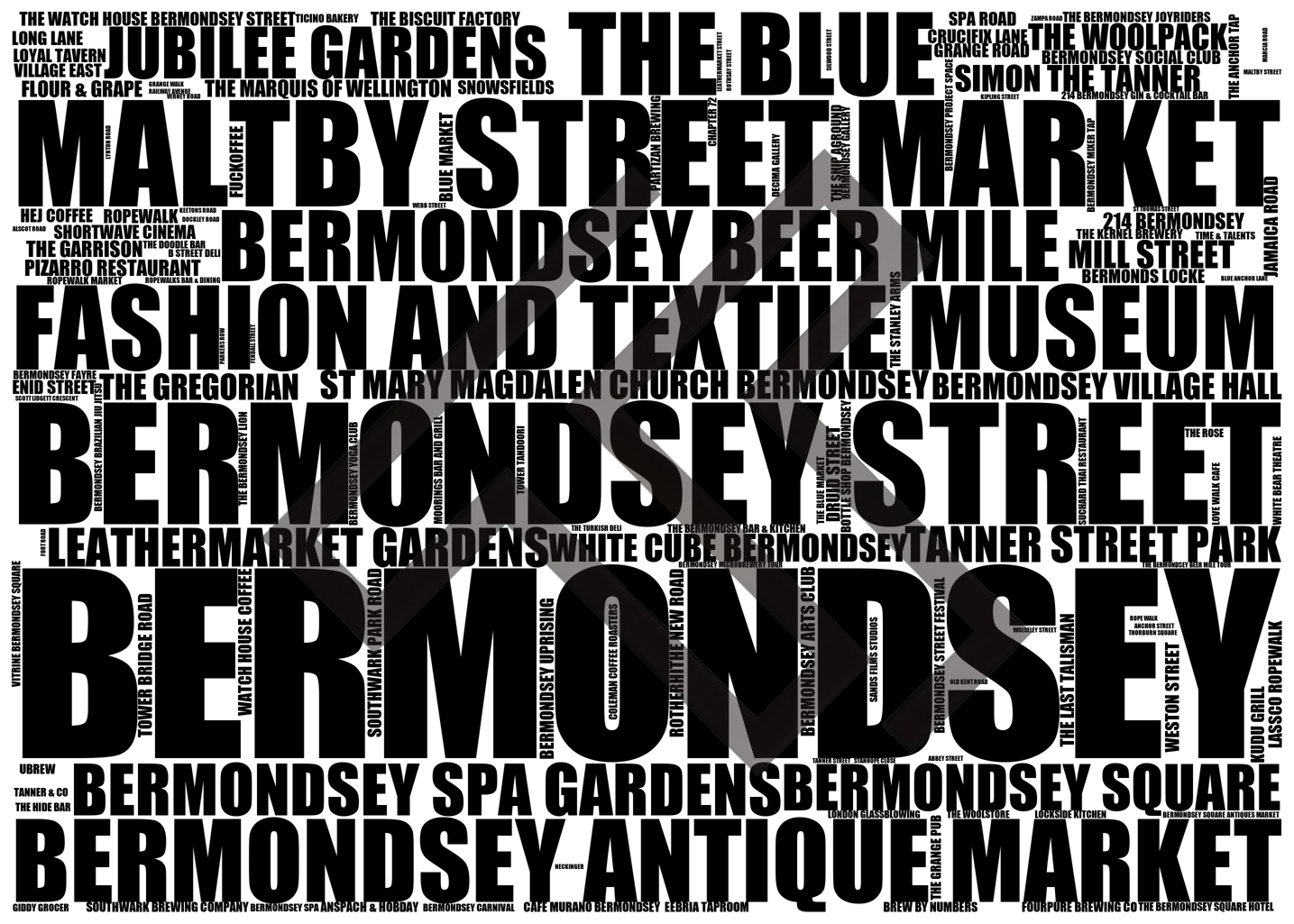 Bermondsey - Premium Typographic Word Cloud Prints, Posters & Gifts