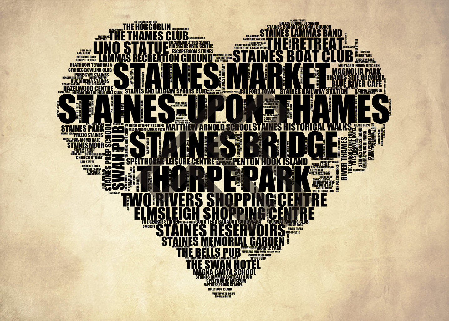 Staines-upon-Thames - Premium Typographic Word Cloud Prints, Posters & Gifts