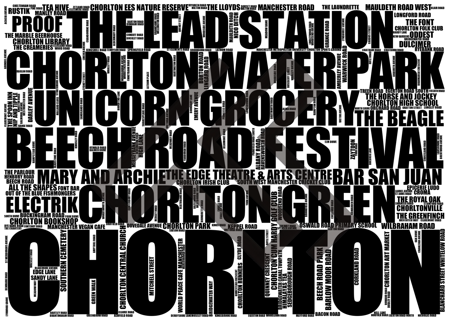 Chorlton - Premium Typographic Word Cloud Prints, Posters & Gifts