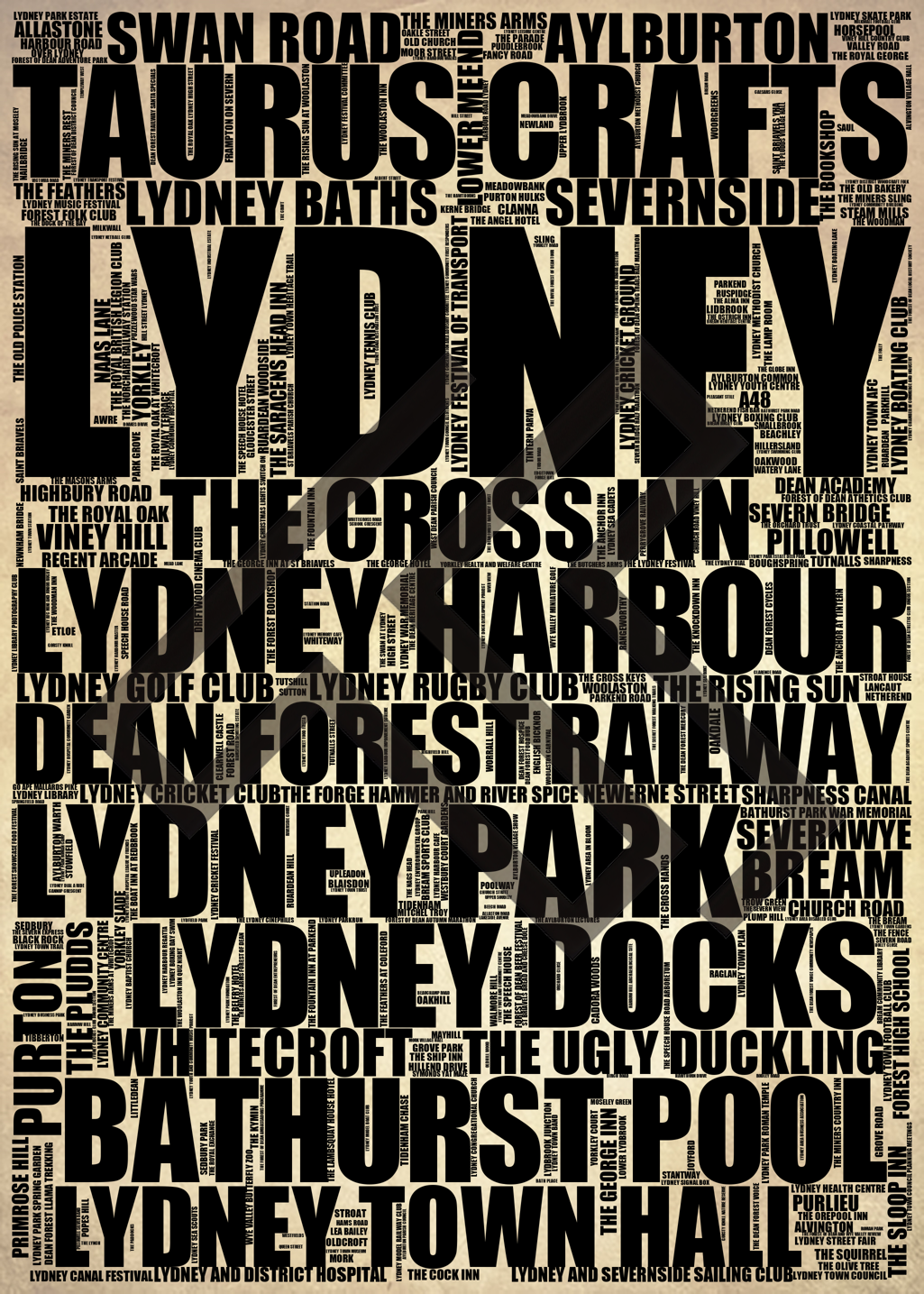 Lydney - Premium Typographic Word Cloud Prints, Posters & Gifts