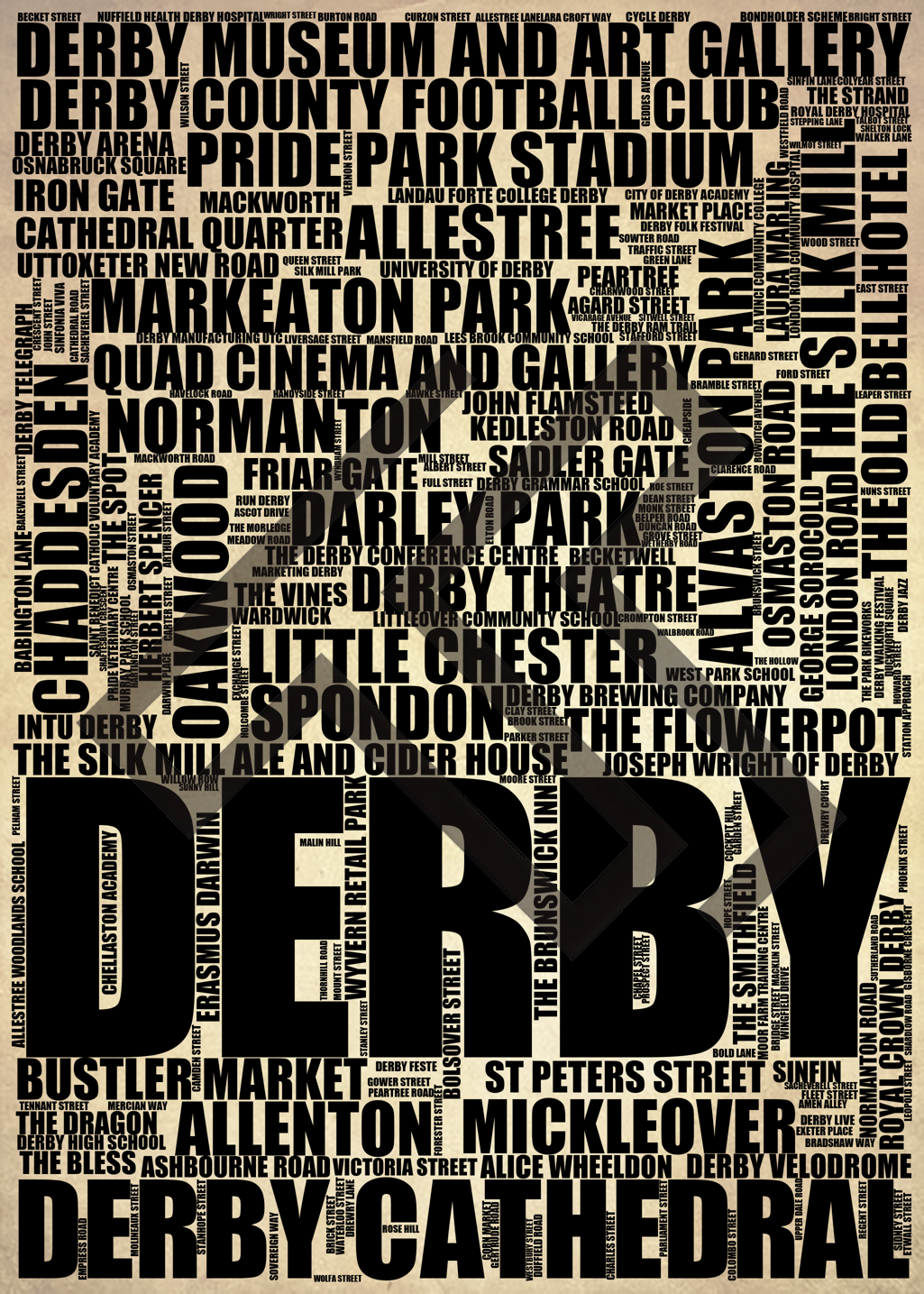 Derby - Premium Typographic Word Cloud Prints, Posters & Gifts