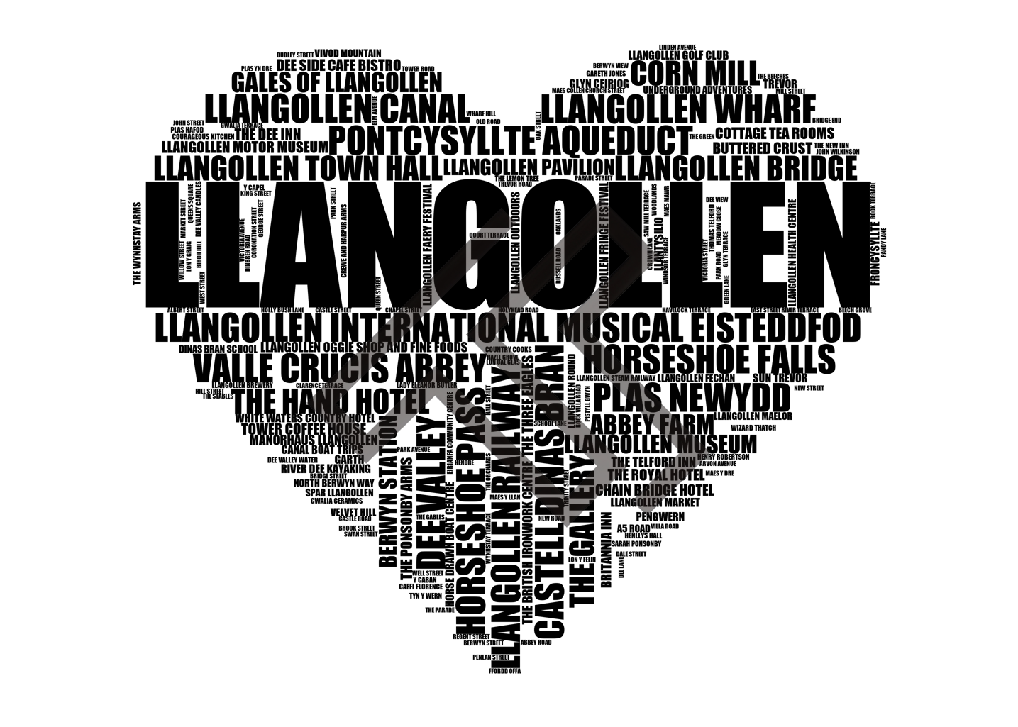 Llangollen - Premium Typographic Word Cloud Prints, Posters & Gifts