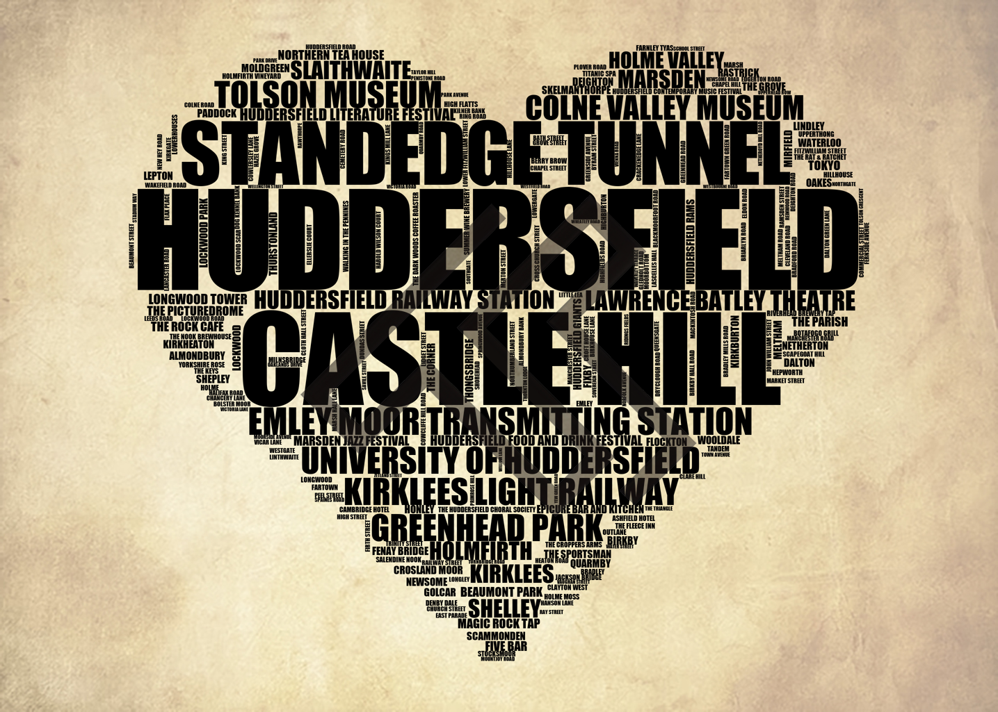 Huddersfield - Premium Typographic Word Cloud Prints, Posters & Gifts