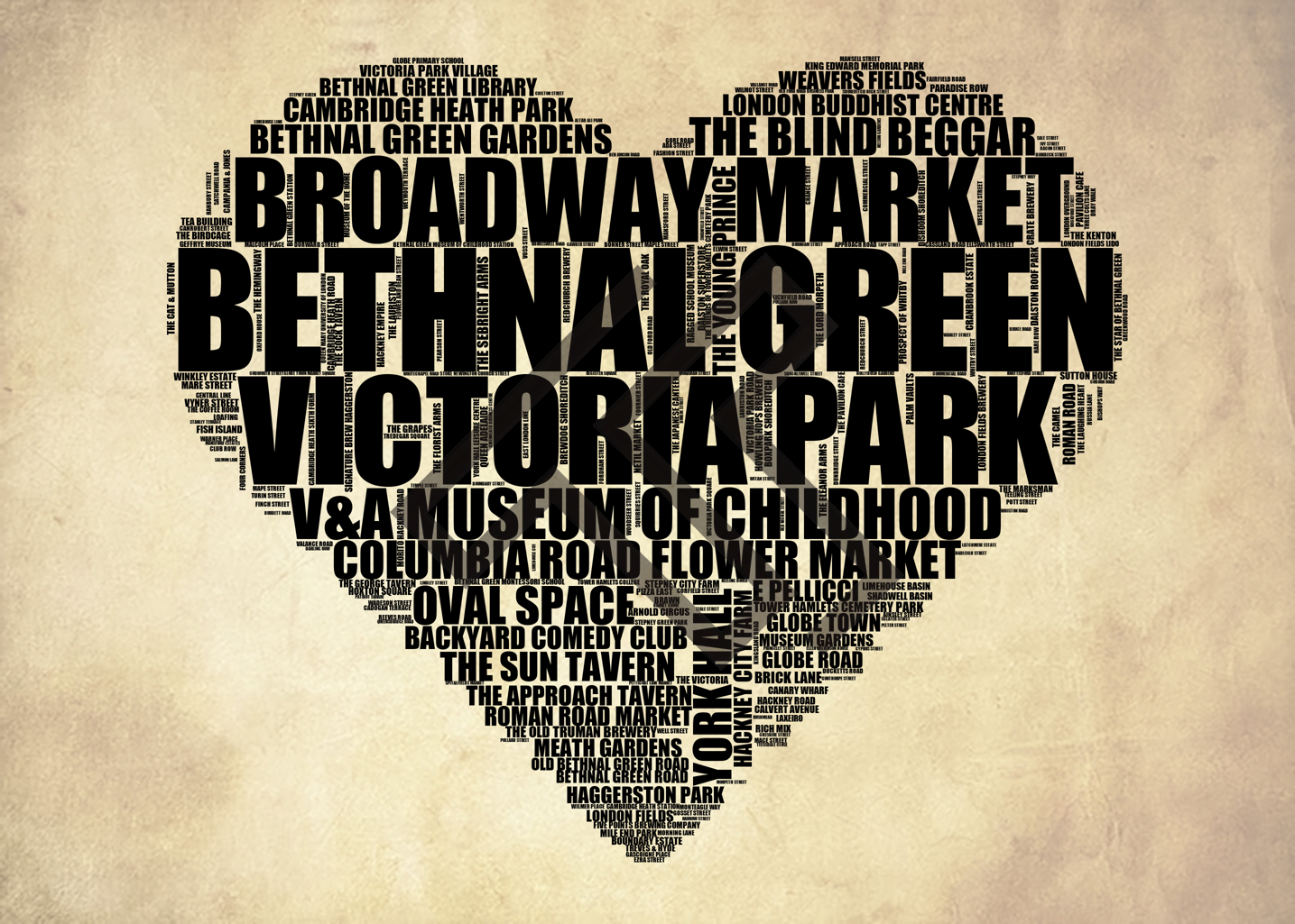 Bethnal Green - Premium Typographic Word Cloud Prints, Posters & Gifts