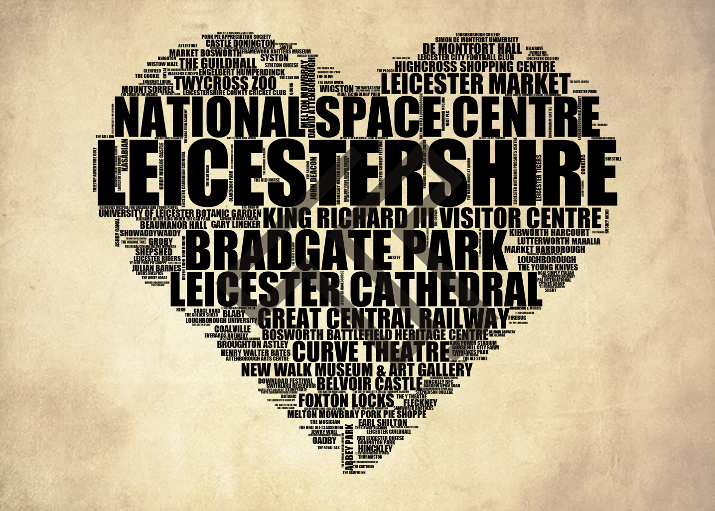 Leicestershire - Premium Typographic Word Cloud Prints, Posters & Gifts