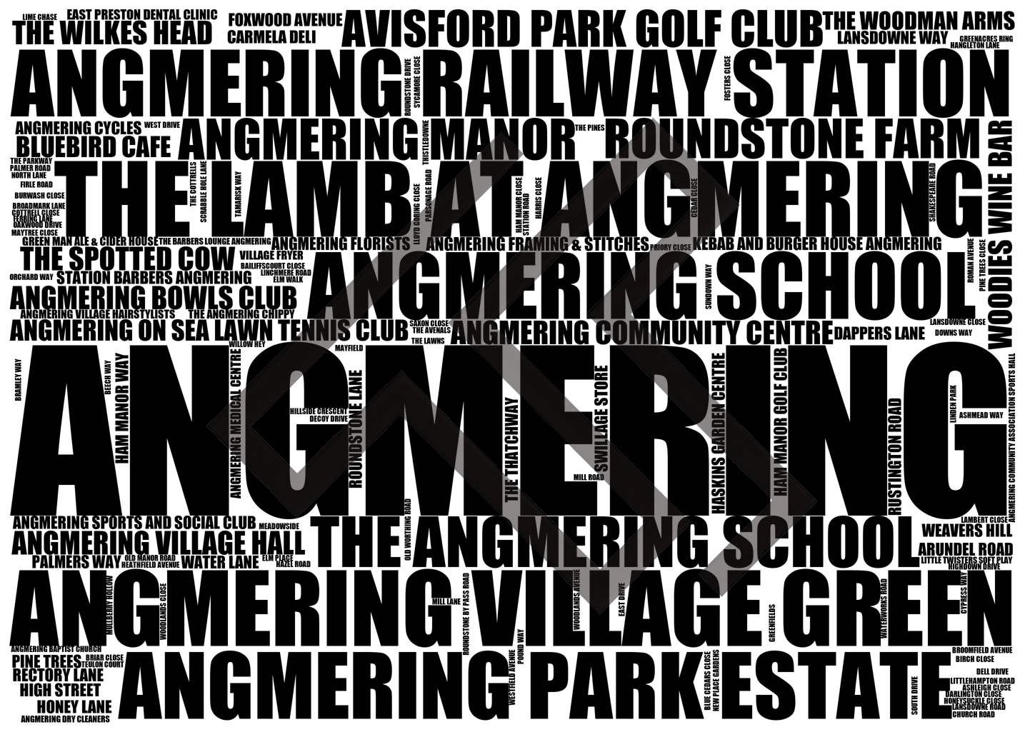 Angmering - Premium Typographic Word Cloud Prints, Posters & Gifts