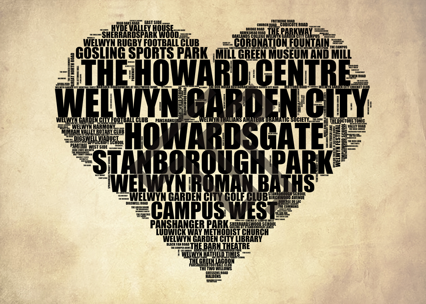 Welwyn Garden City - Premium Typographic Word Cloud Prints, Posters & Gifts