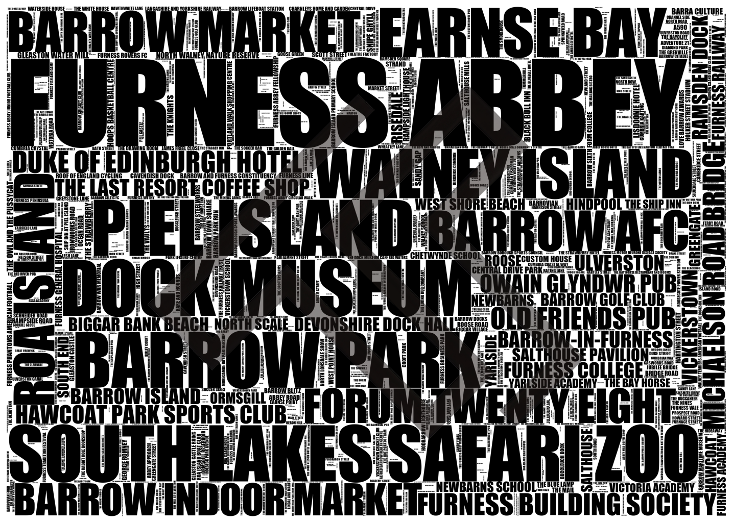 Barrow-in-Furness - Premium Typographic Word Cloud Prints, Posters & Gifts