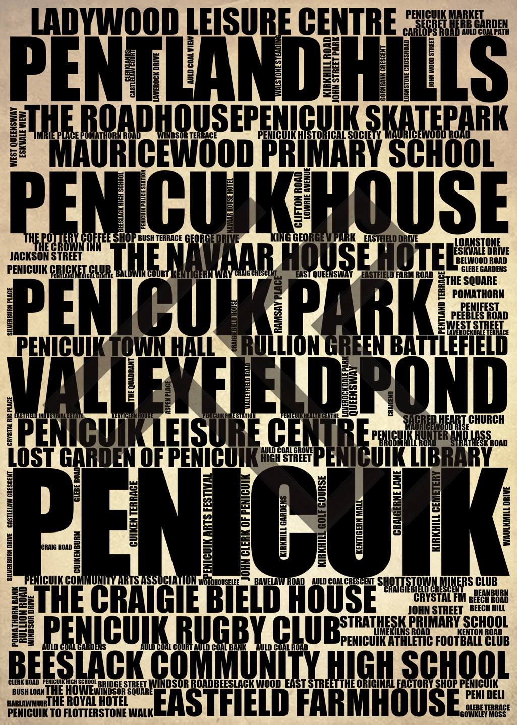 Penicuik - Premium Typographic Word Cloud Prints, Posters & Gifts