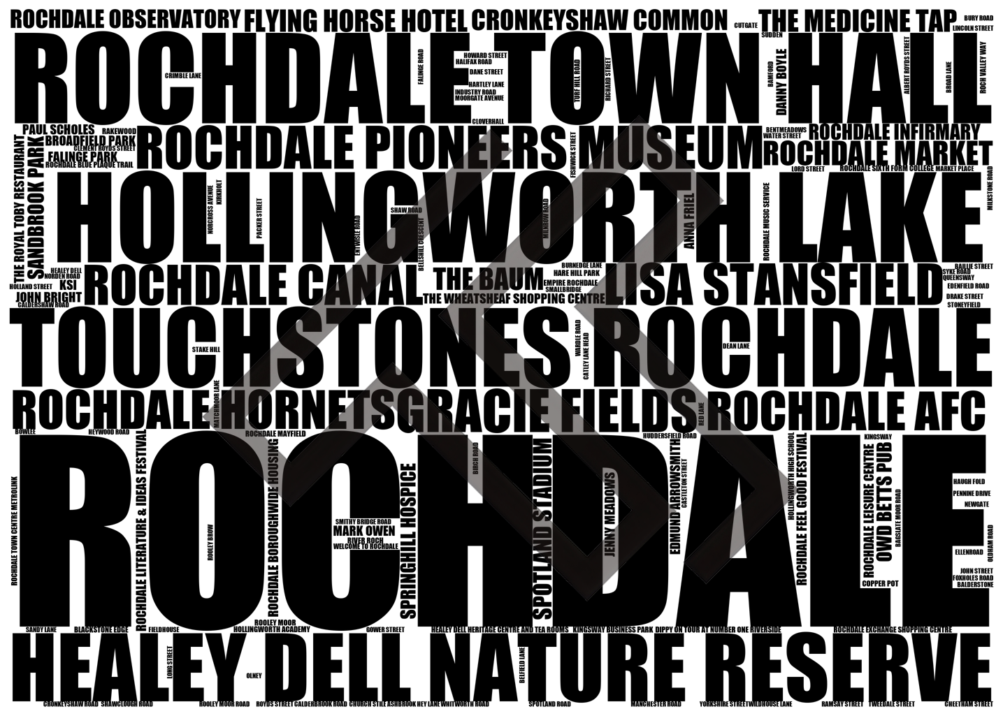 Rochdale - Premium Typographic Word Cloud Prints, Posters & Gifts