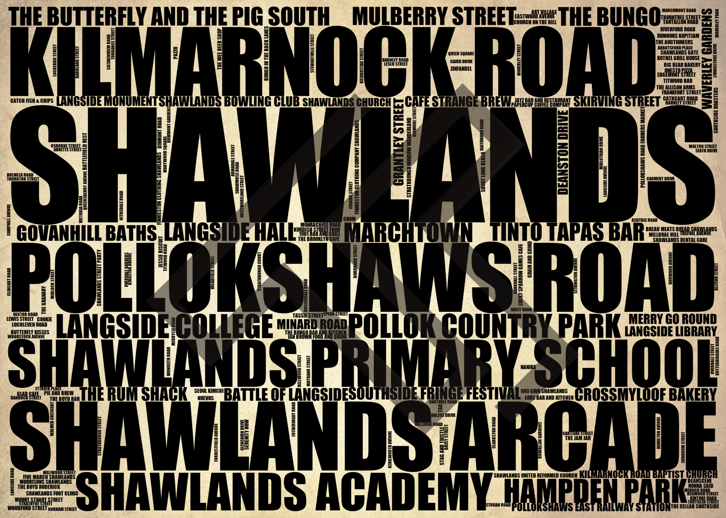 Shawlands - Premium Typographic Word Cloud Prints, Posters & Gifts