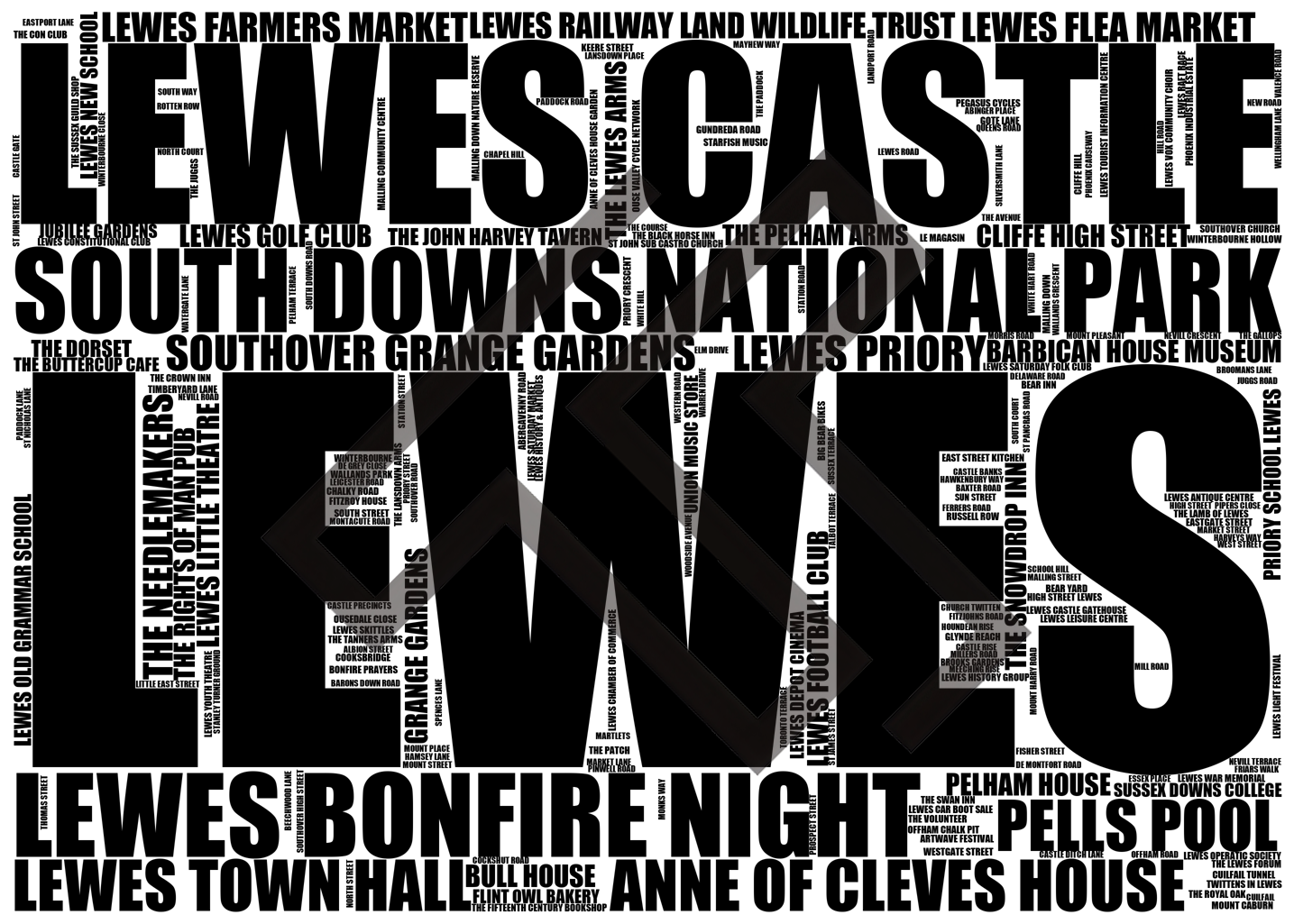 Lewes - Premium Typographic Word Cloud Prints, Posters & Gifts