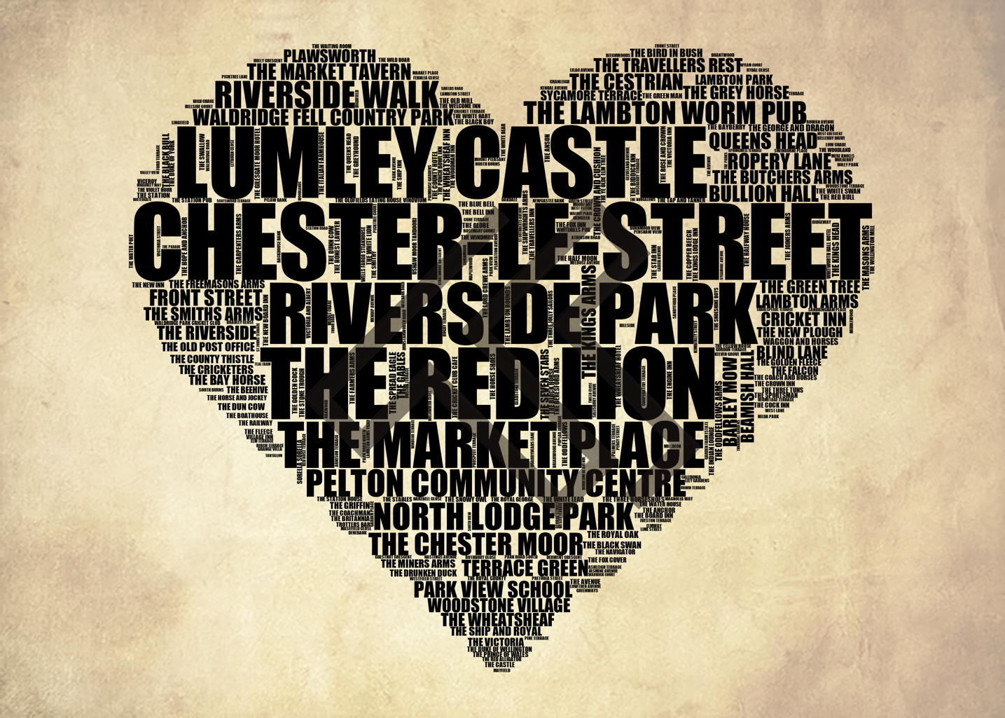 Chester-le-Street - Premium Typographic Word Cloud Prints, Posters & Gifts
