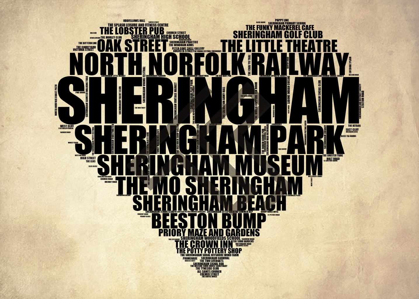 Sheringham - Premium Typographic Word Cloud Prints, Posters & Gifts